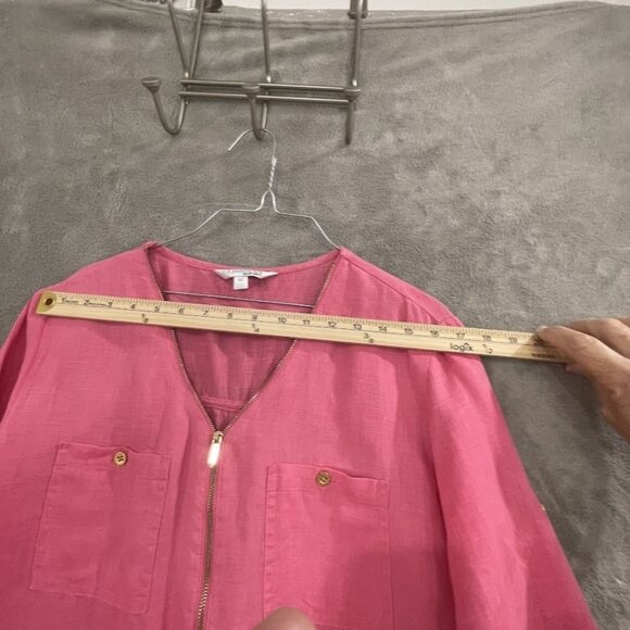 Company Ellen Tracy Shirt Womens Medium Linen Zip Front Pockets Blouse Top - Picture 8 of 16